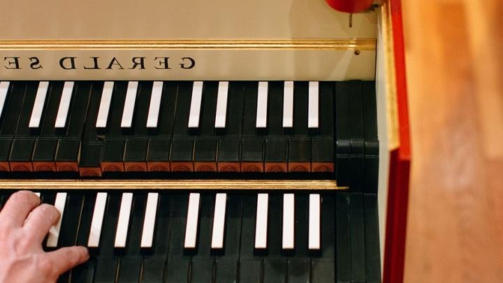 Close up on keys of a harpsichord built by San Antonio native, Gerald Self